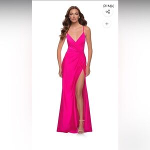 La femme strappy back jersey gown hot pink